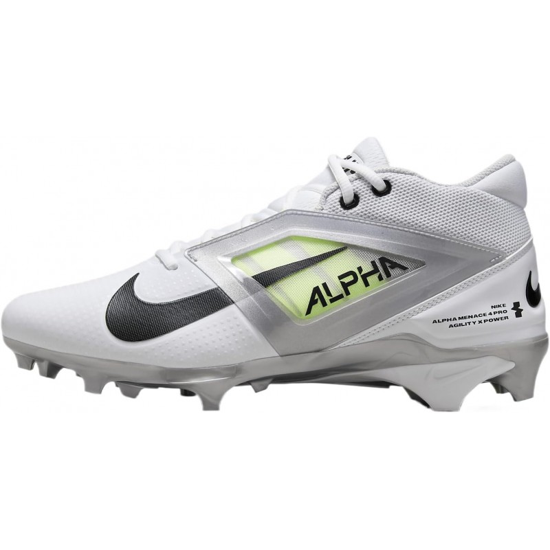 Chaussures de football Nike Alpha Menace 4 Pro (FD7037-100, blanc/argent métallique/poussière de photons)